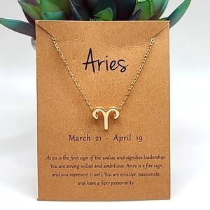 Gold Aries Astrology Sign Zodiac Pendant Necklace